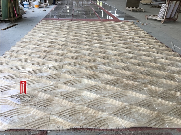 Hot Sale Cnc 3d Beige Marble Wall Tiles