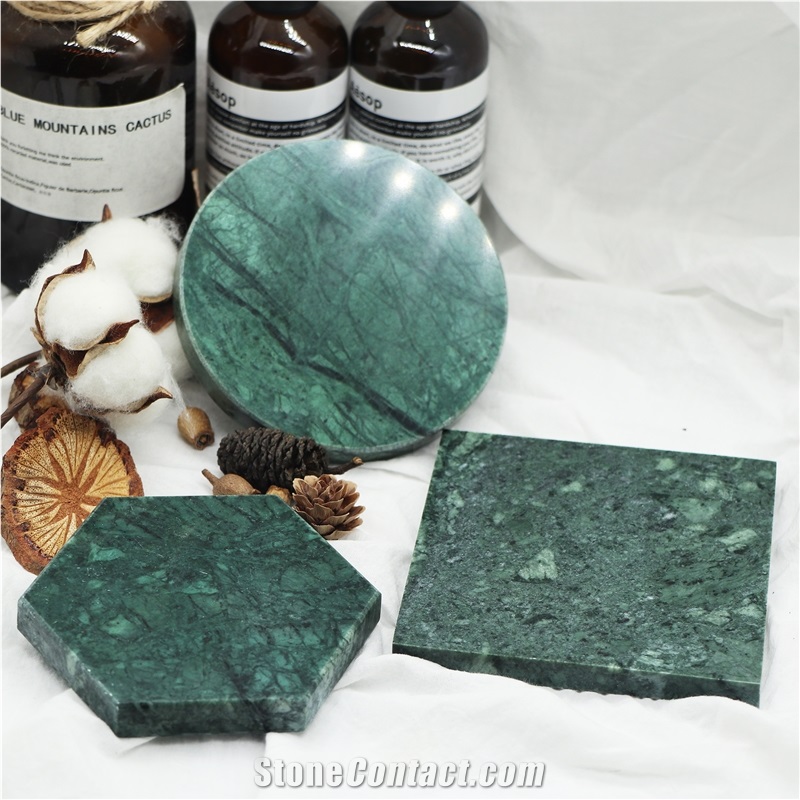 Black Green and White Carrara Marble Mat,Coaster