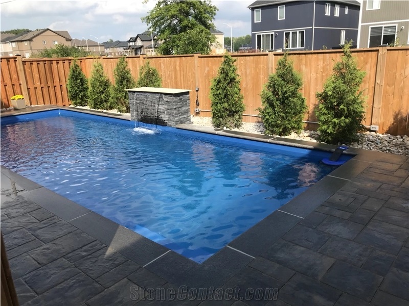 G684 Black Basalt Split Brushed Pool Paver