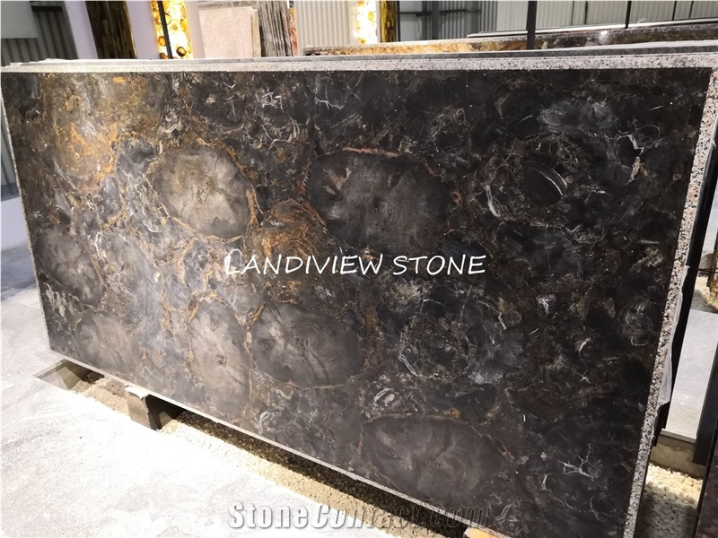 Black Petrified Wood Gemstone Tiles Slabs