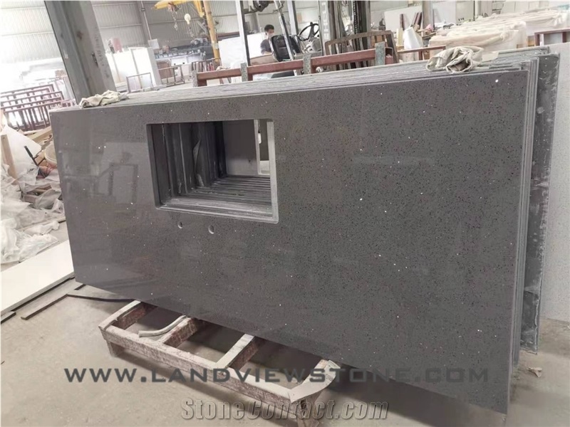 Dark Grey Mirror Vanity Top, Quartz Vanit Tops