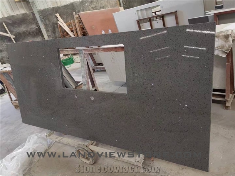 Dark Grey Mirror Vanity Top, Quartz Vanit Tops