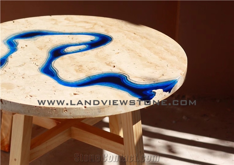 Travertine with Resion Table Top, Design Table Top
