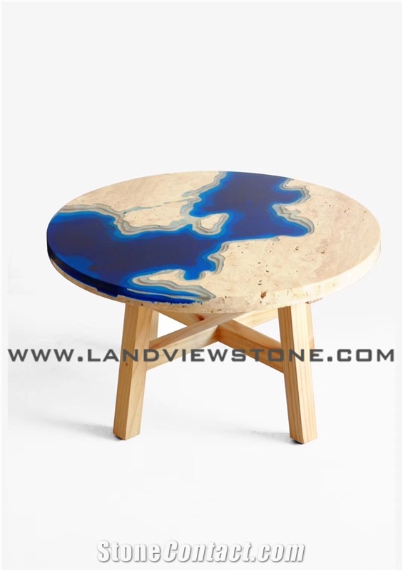 Travertine with Resion Table Top, Design Table Top