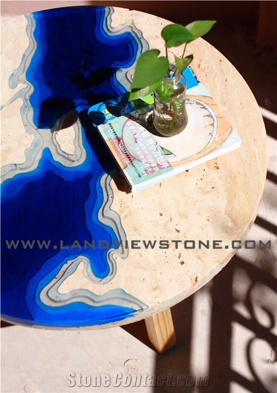 Travertine with Resion Table Top, Design Table Top