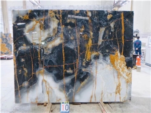Brazil Black with White Onyx Slab Tile Wall Floor