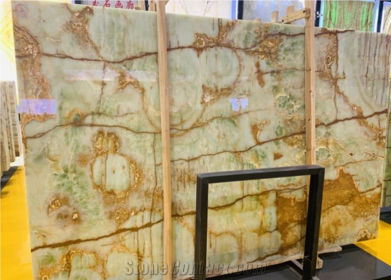 Pakistan Light Green Onyx Slab Tiles Wall Floor