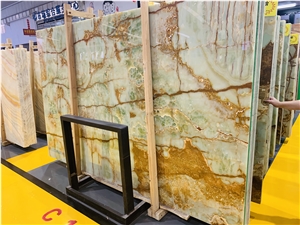 Pakistan Light Green Onyx Slab Tiles Wall Floor