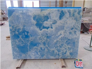 Pakistan Pure Blue Onyx Aqua Gold Slab Floor Tile
