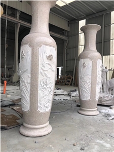 Pink Granite Flower Vase Sculpture Street Art Use