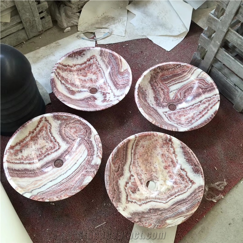 Rojo Vulkano Onyx Round Basin Sinks for Bathroom