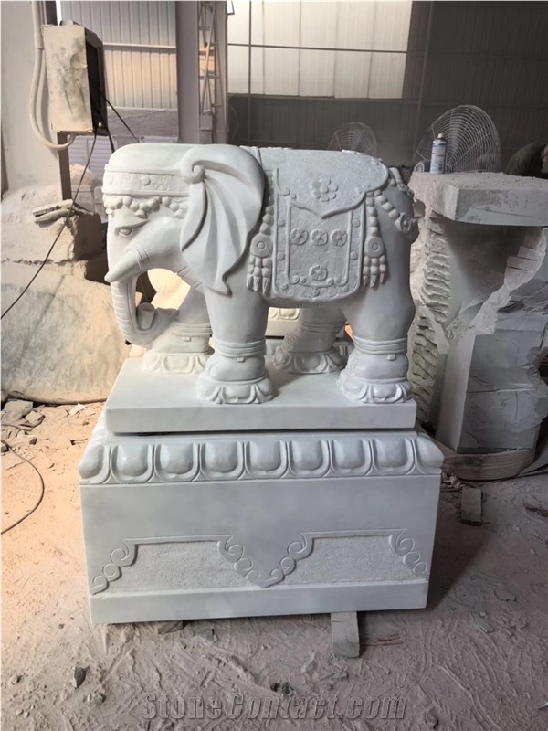 White Jade Marble Elephant Sculpture Statues