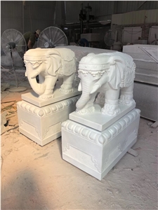 White Jade Marble Elephant Sculpture Statues