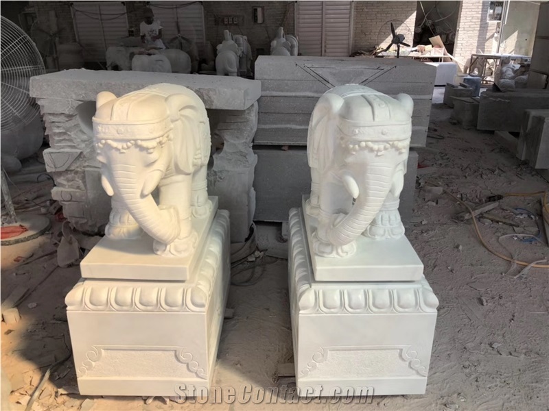 White Jade Marble Elephant Sculpture Statues