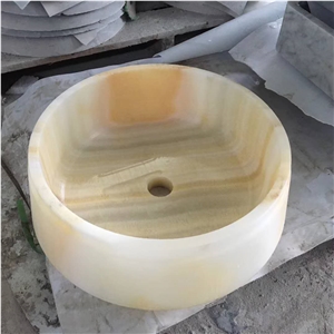 White Onyx Sink Hotel Bathroom Wash Round Basins