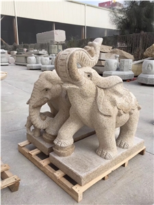 Yellow Granite Elephant Sculpture Outdoor Statues