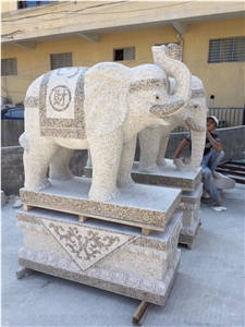Yellow Granite Lucky Elephant Sculpture Statues