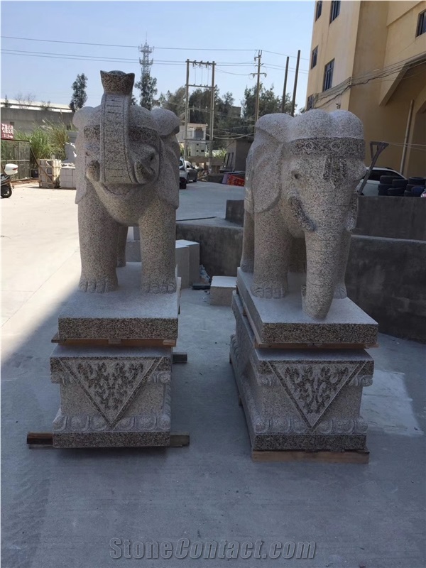 Yellow Granite Lucky Elephant Sculpture Statues