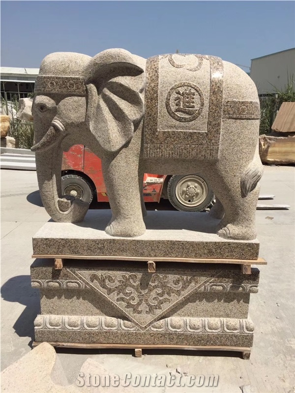 Yellow Granite Lucky Elephant Sculpture Statues