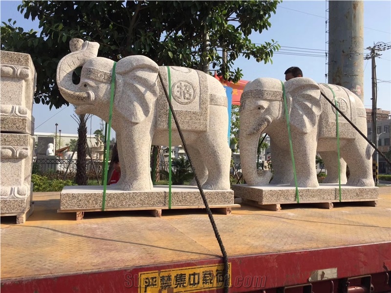 Yellow Granite Lucky Elephant Sculpture Statues