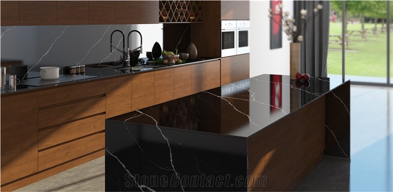 Black Countertop Artificial Quartz Stone Slabs