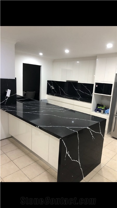 Black Countertop Artificial Quartz Stone Slabs