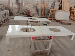 Calacatta Quartz Stone Double Sink Vanity Top