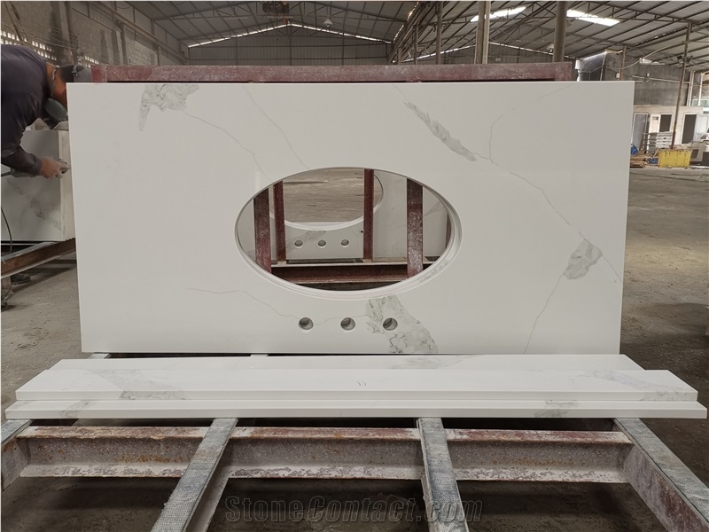 Calacatta White Quartz Stone Bathroom Top