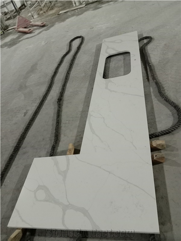 Calacatta White Quartz Stone Bathroom Top