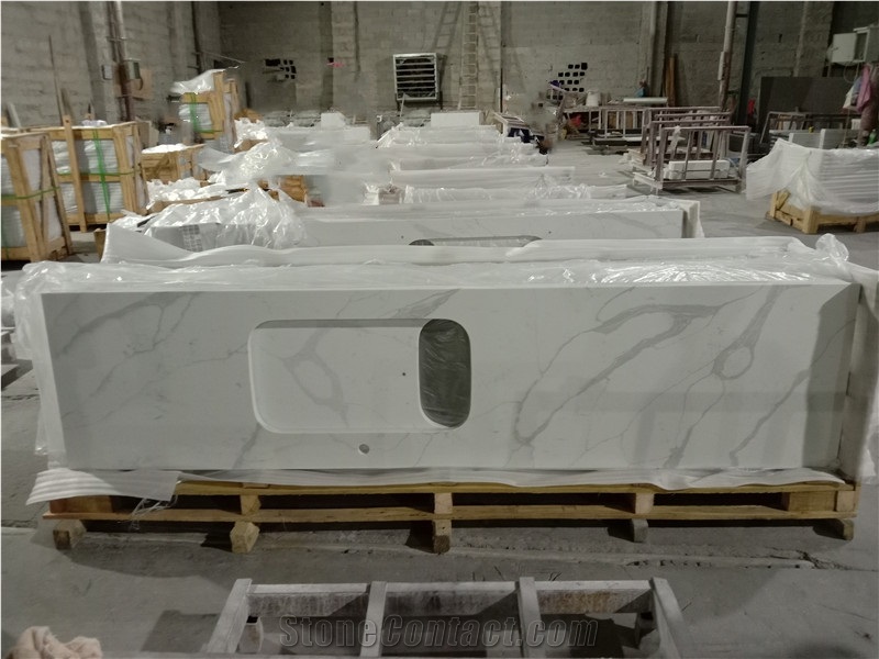 Calacatta White Quartz Stone Bathroom Top