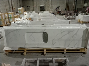 Calacatta White Quartz Stone Bathroom Top