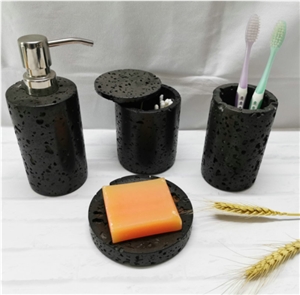 China Basalt Stone Black Bathroom Set for Hotels