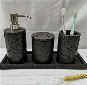 China Basalt Stone Black Bathroom Set for Hotels