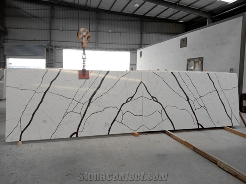 Customized Calcutta Quartz Kitchen Slabs with Vein