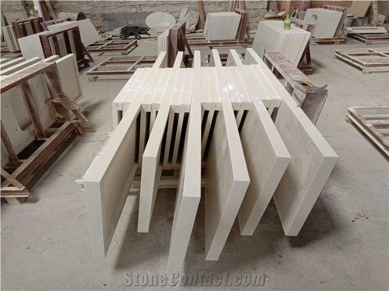 Customized White Quartz Kitchentop Island Top