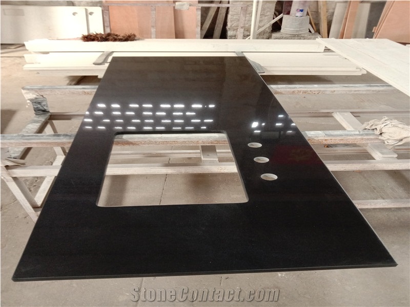 Pure Black Quartz Customized Kitchen Island Tops