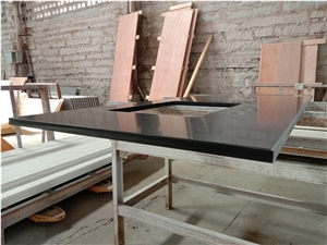 Pure Black Quartz Customized Kitchen Island Tops