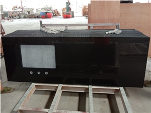 Pure Black Quartz Customized Kitchen Island Tops