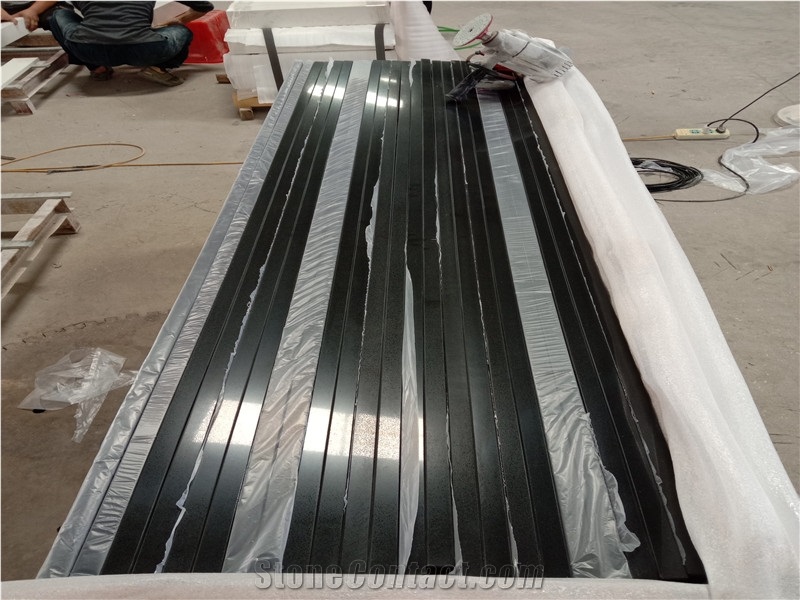 Pure Black Quartz Customized Kitchen Island Tops