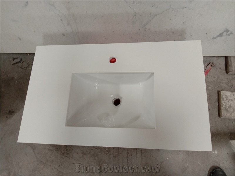 Pure White Quartz Bathroom Vanity Countertop