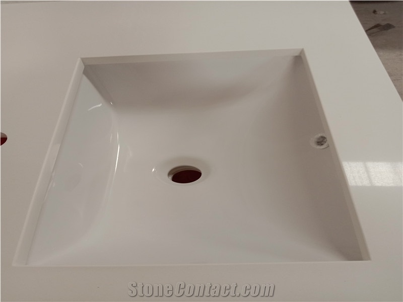 Pure White Quartz Bathroom Vanity Countertop