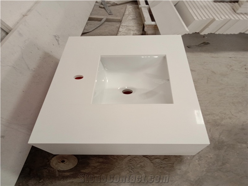 Pure White Quartz Bathroom Vanity Countertop
