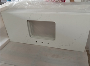White Calacatta Quartz Kitchen Countertops
