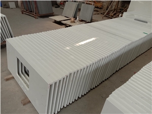 White Calacatta Quartz Prefab Bathroom Countertop