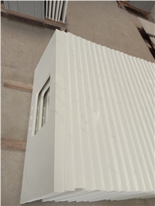 White Calacatta Quartz Prefab Bathroom Countertop