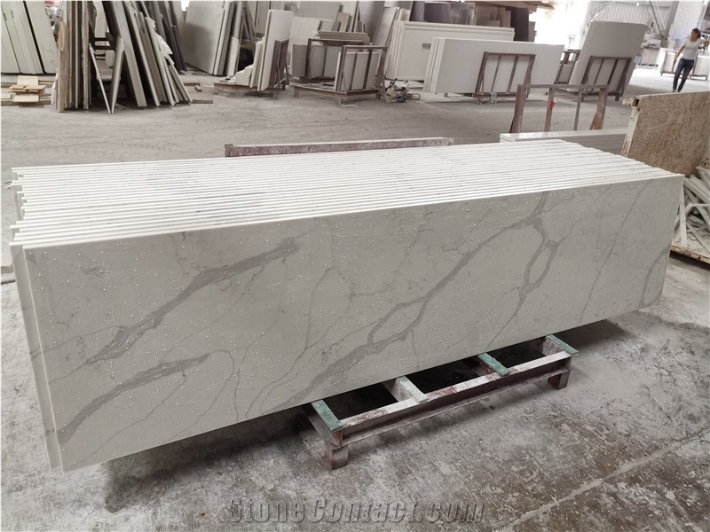 White Calacatta Quartz Prefabricated Countertops