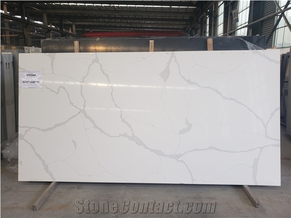 White Calacatta Quartz Slabs for Bathroom