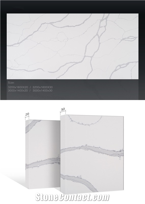 White Calacatta Quartz Stone Slab