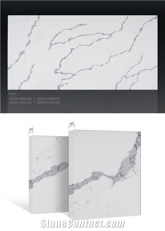 White Calacatta Quartz Stone Slab