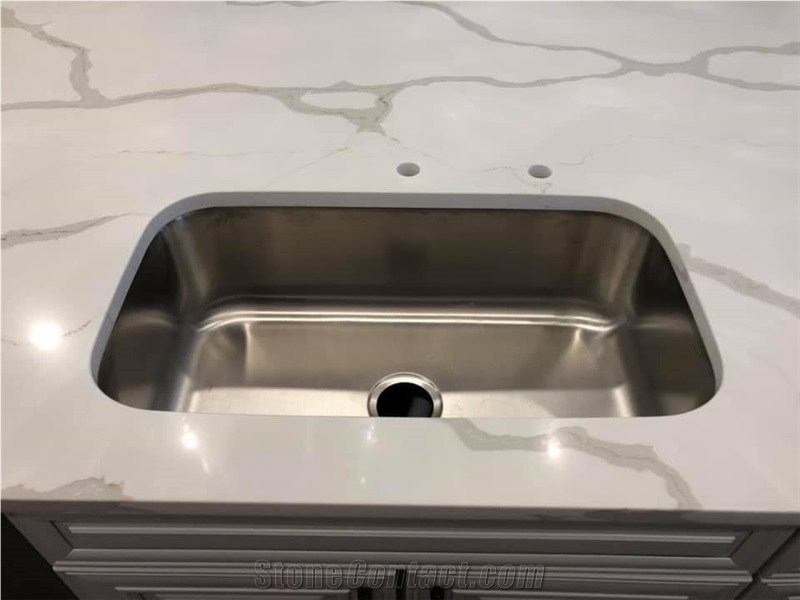 Calacatta White Quartz Klitchen Island Tops Polish